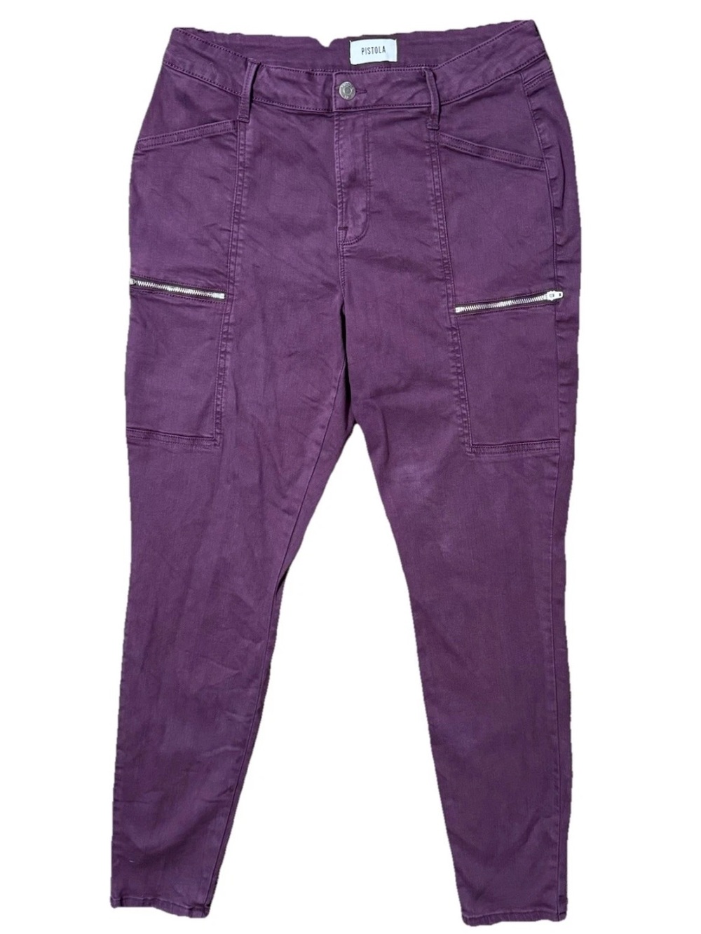 Pistola Hannah Skinny Moto Cargo Jeans Stretch Size 31 Purple Six-Pocket Ankle